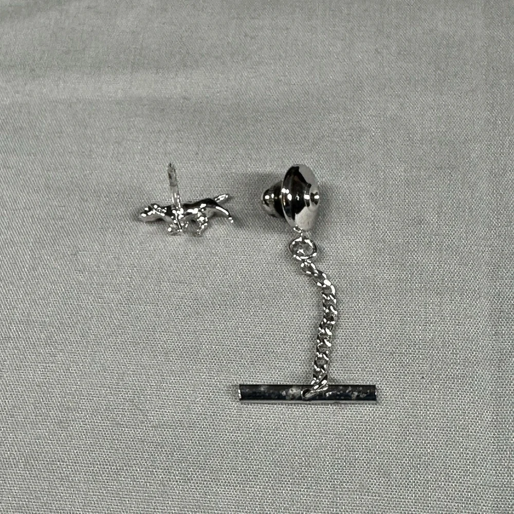 Dog Tie Tack with Chain Silver Tone Men's Lapel‎ & Tie Pin Accessory
